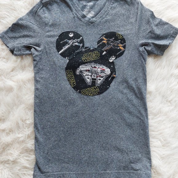 Express Women's Grey Star War Mickey Head Crew Neck T-Shirt Size XS - Picture 2 of 7